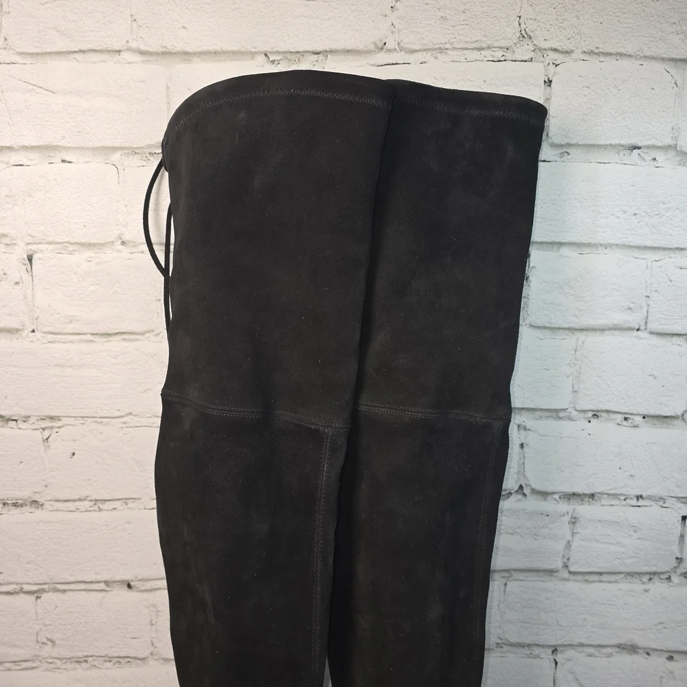 Stuart Weitzman Black Over-the-Knee Suede Tiemodel Almond Toe Womens Boots 9 EUC